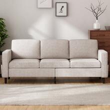Modern Linen L-Shaped Sectional Sofa 3-Seater With Storage Footstool For Living Room - Apricot - View 7