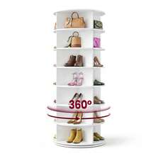 VASAGLE 7-Tier Rotating Shoe Rack Tower, Free Standing 360 Degree Spinning Shoe Organizer, Lazy Susan Bag Display Storage Rack, For Corners, Closets, Small Spaces - White - View 8