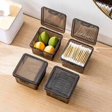 2pcs/4pcs Cotton Swab Box, Makeup Pad Storage Box, Plastic Square Transparent Gray Plastic Box, Makeup Remover Pad Storage, Dental Floss Storage Box, Cosmetic Storage Box, Makeup Tool Storage Box, Bathroom Accessories, Portable/Travel Storage Box - Grey - View 3