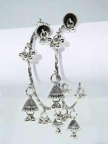 2pcs European And American Fashion Items, Hanging CCB Beads & Metal Bell Bracelet, Suitable For Daily Wear - Antique Silver - View 7