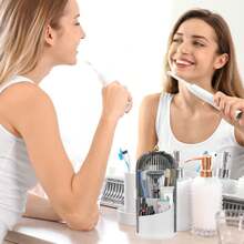 Bathroom Sink Organizer,Premium ABS Plastic Bathroom Organizer Caddy,Multi-Use Countertop Storage Stand,Toothbrushes Storage,Toothpaste Tubes Organizer,Home Bathroom Organizer,Dorm Bathroom Caddy,Apartment Vanity Organizer,Family Bathroom Storage,Personal Use Bathroom Organizer,Daily Use Bathroom Storage,Non-Slip Base,360° Rotating Design,3 Slots Storage,Sliding Lid,Dustproof,Easy To Clean,Stylish Appearance,Space-Saving Design,Premium ABS Plastic,Durable,Sturdy,Lightweight,Waterproof,Easy To Install,No Complex Steps,Reusable,Long Service Life,Compact Size,Portable,Multi-Scene Use,Vanity Counter Storage Solution - Xám - Xem 3