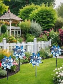 5pcs Reflective Laser Rotating Pinwheels, Super Shiny Rainbow Pinwheels, Bird Deterrent Shading Device, Easy To Assemble Bird Deterrent Device, Suitable For Yard, Garden, Patio, Lawn, Holiday Event Colorful Pinwheels, Party Pinwheels - A - View 3