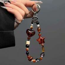 1 Piece Amber Vintage Leopard Print Beaded Bracelet, Beaded Hand Chain, Short Wrist Strap, Phone Case And Bag Accessory - Màu tím - Xem 5