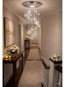 Crystal Pendant Chandelier Honey Champagne Genuine K9 Stainless Steel Comes Assembled LED Free Gift Spiral Cascade - 半透明水晶 - 查看 5