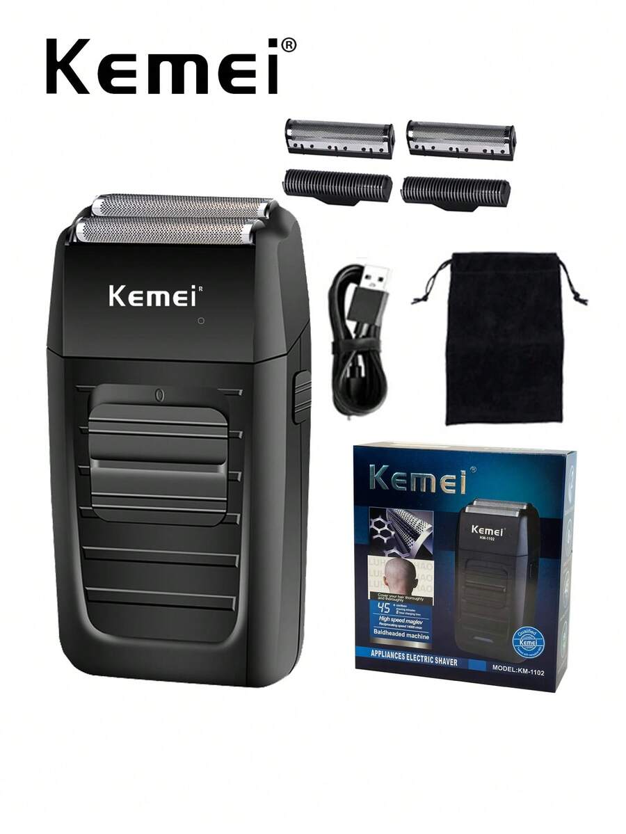 Kemei Electric Shaver KM-1102 Rechargeable Cordless Shaver For Men Twin Blade Reciprocating Beard Razor Face Care Multifunction Strong Trimmer , Men's Daily Personal Care Machine