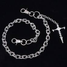 1 chiếc dây đeo eo hình đầu lâu thời trang, dây đeo eo kim loại phong cách punk với mặt dây chuyền hình thánh giá, dây đeo eo gai nhọn cá nhân hóa, phù hợp để đeo hàng ngày. - Dây xích quần họa tiết đầu lâu chữ K màu trắng - Xem 5
