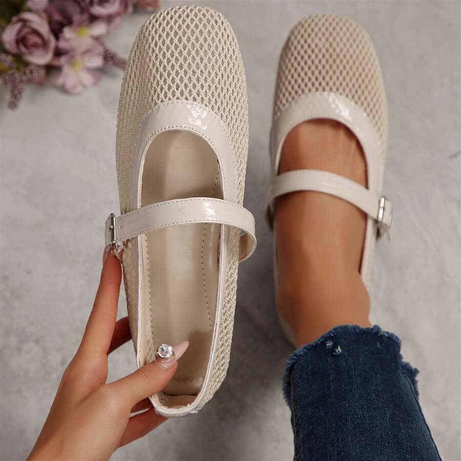 Shoes For Women Ladies Flats Mesh Summer Ballet Buckle Strap Ballerina Ultra Soft Breathable Comfy Office Dressy Spring Summer Outdoor Walking Loafers - Màu be - Xem 1