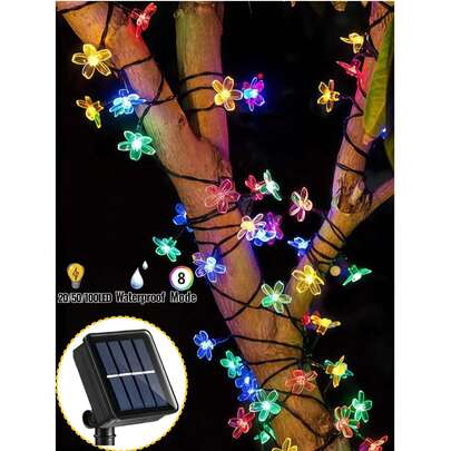 Dây đèn năng lượng mặt trời sân vườn 20/50/100 LED - dài 16.4/22.97/39.37 feet, 8 chế độ chiếu sáng, đèn dây hoa anh đào ngoài trời, điều khiển thông minh, không tốn điện, thích hợp cho vườn, sân, hàng rào, cây cối, ban công, gian hàng, nhà cửa, trang trí cửa sổ, tạo không gian chiếu sáng mộng mơ - Chống gió, dễ lắp đặt, thích hợp hơn cho trang trí nhà cửa, sinh nhật, tiệc tùng, lễ Phục sinh, lễ hội, quà tặng Ngày của Mẹ, trang trí cổ tích ngoài trời.