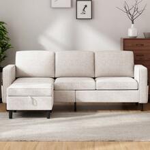 Modern Linen L-Shaped Sectional Sofa 3-Seater With Storage Footstool For Living Room - Apricot - View 5