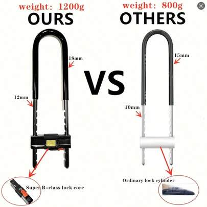 1 stuk zwaar uitgevoerd stalen U-slot (42 cm extra dik) - Anti-diefstal, anti-zaag, anti-boor - Geschikt voor motorfietsen, elektrische fietsen, scooters, glazen deuren - Hoogwaardig beveiligingsslot met 3 sleutels