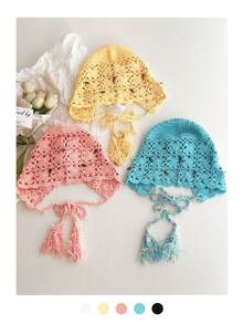 1 chiếc mũ len móc thủ công kiểu retro có tua rua hoa, thiết kế khoét rỗng, mũ beanie mùa hè nhẹ dành cho nữ. - Mặt dây chuyền hình hoa hồng với cỏ bốn lá - Xem 4