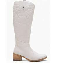 Women's Off-White Knee-High Boots, Rodeo Style, Boots With Embroidery, Casual Style - trắng - Xem 18