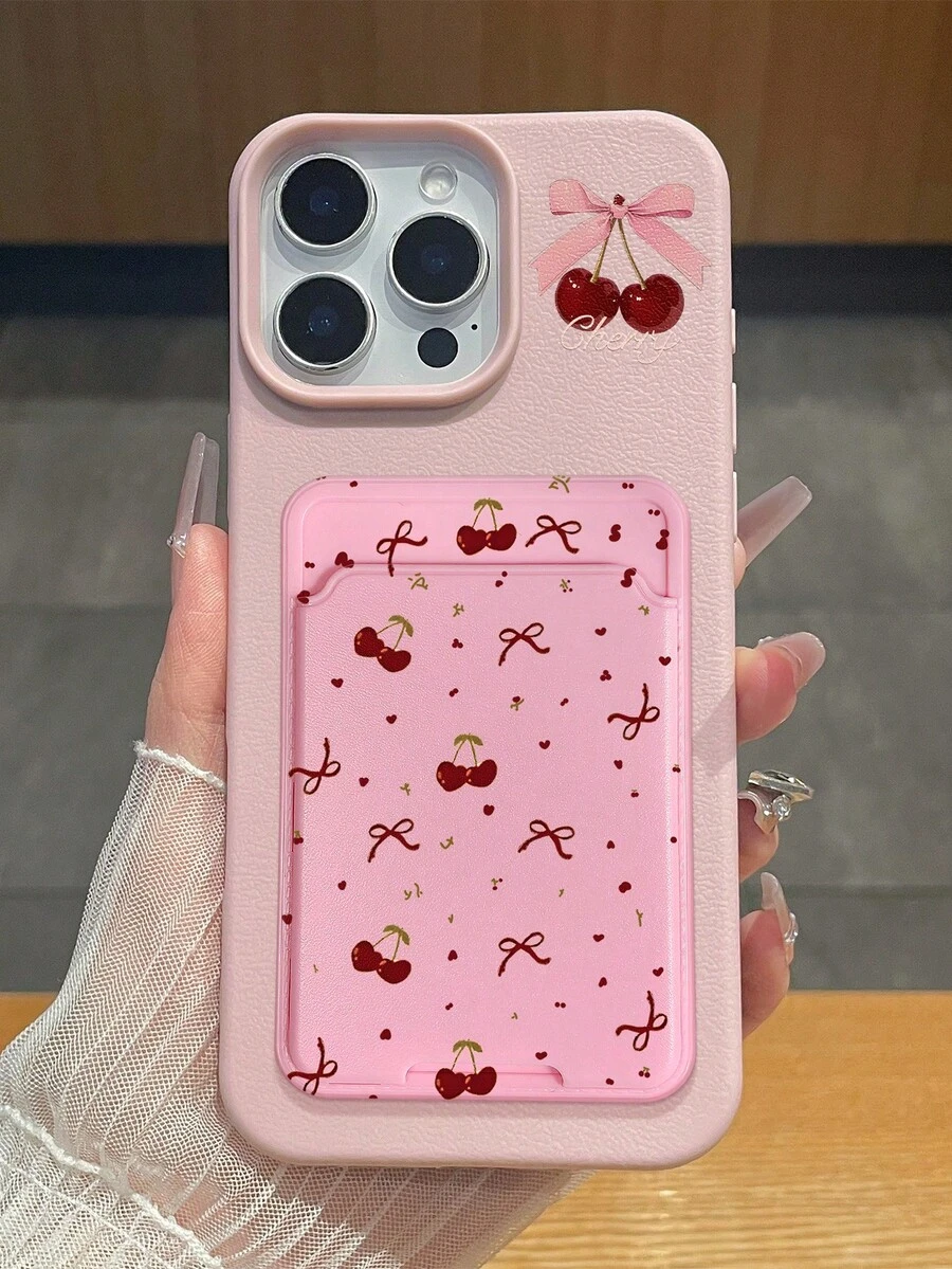 樱桃蝴蝶结图案手机保护壳两件套,兼容苹果 13、11/11 Pro Max/11 Pro、12/12 Pro/12 Pro Max、13/13 Pro/13 Pro Max、14/14 Pro/14 Pro Max、15/15 Pro Max/15 Pro、16/16 Pro/16 Pro Max 等机型,手机及手机配件,快速发货 - 彩色 - 查看 1