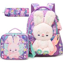 Set de 3 piezas Mochila escolar + Bolsa de almuerzo aislada + Estuche de lápices con diseño de flores y animales 3D lindo para niñas - Mochila escolar ligera para primaria - Mochila escolar para niñas - Ver 17