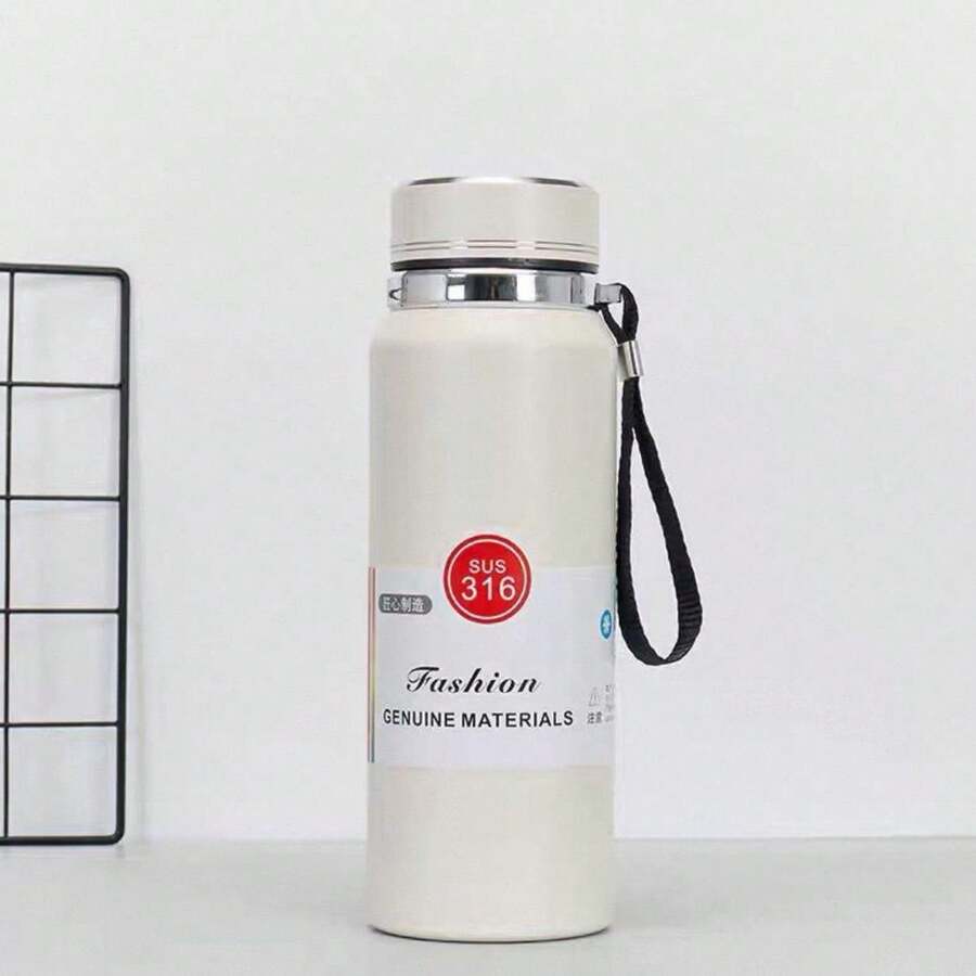 Termo de Acero Inoxidable 316, Para Agua Fría o Caliente , Botella 800ml de Agua Termo, Doble Pared y Tapa Hermética Antigoteo, Con Asa para Transportar - Blanco - Ver 1