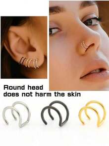 1 Pair No Piercing Fake Earrings, Star Design, Anti-Fading, Stainless Steel Material That Won't Slip, Punk Style - Multicolor - View 3