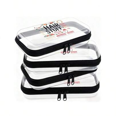 透明硬壳拉链收纳包 - 饰有可爱发饰图案，透明防水拉链化妆包，儿童玩具收纳整理箱，充电线，创意日记本，画笔，线，素描用品，多功能化妆包，可收纳发夹、发带，红色气垫便携收纳包，化妆包，护肤包，旅行必备，婚礼新娘礼物，母亲节礼物，生日礼物，送给朋友和老师的礼物