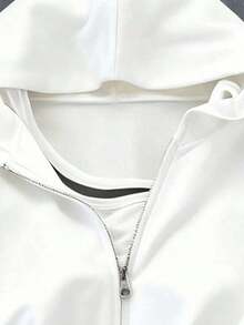 Chaqueta con capucha casual con cremallera frontal de unicolor y manga larga para mujer - Blanco - Ver 7