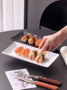 Japanese Style Rectangular Plastic Plate, High-End Household Dining Plate, Sushi Plate, Dessert Plate, Steak Plate, Western Dish Plate; Long Rectangular Western Dining Plate, Household Fruit & Vegetable Plate - Black - View 4