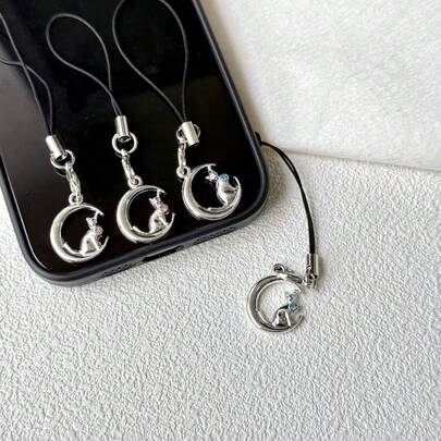 1/2 pezzi Ciondolo creativo a forma di gatto e luna, decorazione per telefono, ornamento per vacanze, accessorio USB carino, adatto per smartphone, regalo per amici, coppie, sorelle