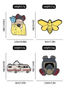 1/4pcs Hardcore Style Brooch, Iconic Gas Mask, Camper Van & Bee Designs With High Recognition, Inject Classic Scenes Into Daily Outfits, Easily Become The Spotlight Gifts For Mother, Father, Graduation, And Teacher - Multicolor - View 4