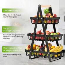 Luminpool 2 & 3 Tier Fruit Basket,Vegetable Rack,Bread Basket With Wooden Handle, Multifunctional Storage Rack, For Kitchens Home,Office - Negro de 3 niveles - Ver 3