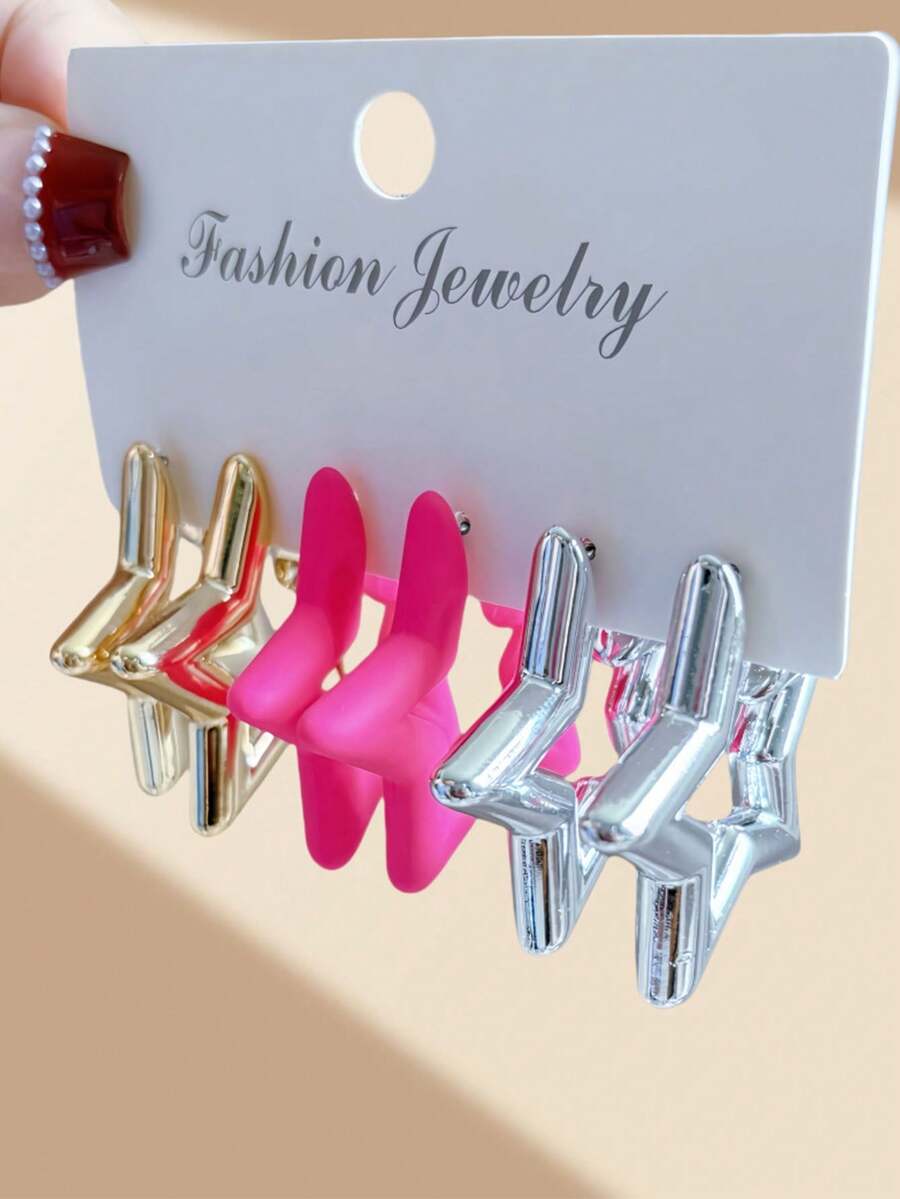 Juego de 6 piezas. Pendientes geométricos de mujer con forma de arco, elegantes y versátiles, de peso ligero. Adecuados para uso diario, fiestas, regalos de festivales. - Multicolor - Ver 1