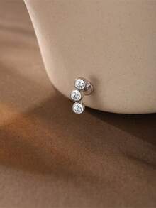 AnlaScheer 1pc Exquisite Fashion 925 Sterling Silver 3-Stone Flat Back Cartilage Stud Earrings, Hypoallergenic, Suitable For Women And Girls Daily Wear, Daytime Wedding Party Gift - Silver - View 5