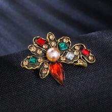 1pc Vintage Gold-Plated Floral Brooch, Multi-Color Rhinestone & Faux Pearl Decorative Pin, Luxury Retro Baroque Style Lapel Pin, Elegant Fashion Accessory, Exquisite Gift For Her - Colorful Flowers - View 3