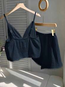 Comfortcana Women's Simple Casual Navy Blue 2 Pieces Set - Pink - View 8