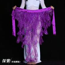 女士连体肚皮舞臀巾腰带裙，带系带流苏下摆波浪裙 - 彩色 - 查看 3