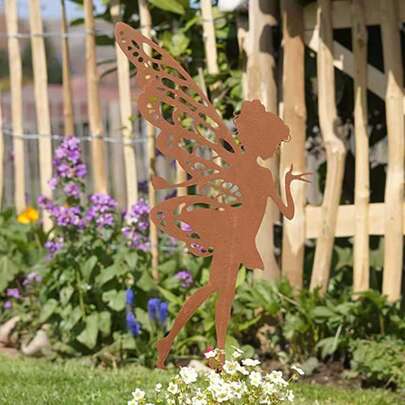 Rustic Wooden Fairy Garden Decor, Standing Ornament For Lawn And Garden