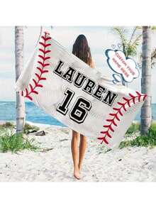 1 Toalla de playa personalizada con tema de béisbol - Nombre personalizado y diseño de equipo, de poliéster de alta calidad, toalla rectangular grande con pespunte y silueta de jugador, ideal para piscina, camping, viajes y yoga, toalla de playa personalizada - Multicolor - Ver 17