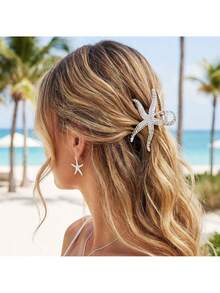 1pc Oversized Metal Star Shaped Hair Clip, High-End Star Hair Accessory, Ocean Theme Hair Clip, Headband Shaped Hair Clip, Headband Bag, Star Hair Clip, Student Supplies, Women's Holiday Outfit, Summer Beach Hair Clip Summer Beach Claw Clips Vacay Hair Clips - Multicolor - View 8