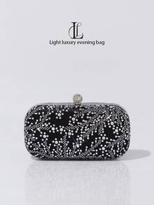 新款水钻晚宴包，奢华全镶钻手拿包，优雅派对手提包，女士单肩包 - 黑色 - 查看 9