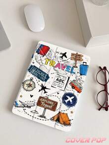 旅行拼贴图案平板电脑保护套,兼容 iPad Air 11 英寸 M3 2025 / M2 2024、Air 第五代 2022、(A16) 11 英寸第十一代 2025,兼容三星 Galaxy Tab、Kindle Paperwhite 第十二代 2024,透明背壳,时尚图案保护套,支持自动睡眠/唤醒功能,气囊保护,适合作为礼物和办公用品。 - 彩色 - 查看 3