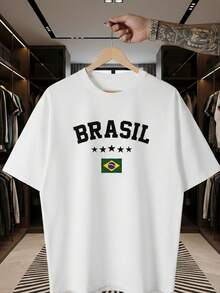 Unisex T-Shirt Supporting The Brazilian National Football Team, Green And Yellow, Short Sleeve, Men's And Women's, 100% Cotton, Casual, Crew Neck - 白色 - 查看 1