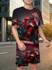 Katsam Kaw Red Sport Motorcycle Inspired Men 2 Piece Set Graphic Tees And Shorts Stylish Summer Outfit Casual Fashion For Men Perfect Gift Limited Offer - Multicolor - View 3