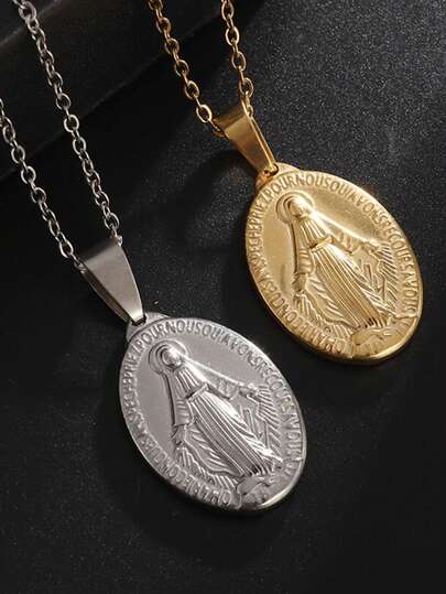 1PC Fashion Creative Stainless Steel Our Lady Of Guadalupe Statue Pendant Catholic Virgin Mary Necklace Prayer Jewelry Gift For Men And Women