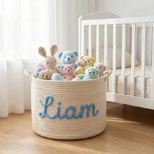 Personalized Woven Rope Storage Basket, Customized Name Baby Room Organizer Basket, Suitable For Baby Clothes, Toys, Towels – Handmade Cotton Basket Home Decor - Multicolor - View 6