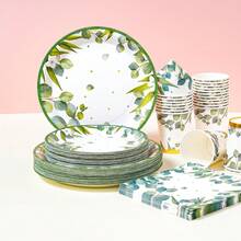 Vine Tree Pattern Disposable Tableware Set, 7/9 Inch Party Plates, Disposable Paper Plates, Cups, Napkins, Suitable For Festivals, Weddings, Engagements, Birthdays, Parties, Celebrations - Multicolor - View 3