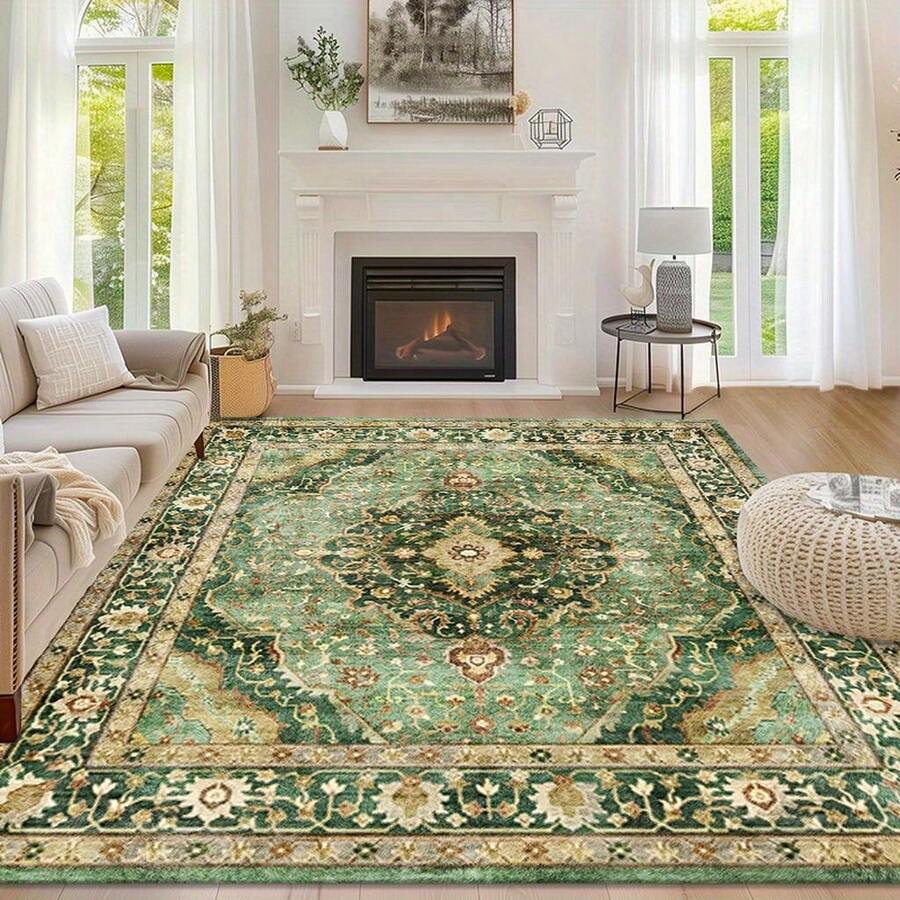 Persian-Style Large Carpet, Vintage Floral Pattern Design - Suitable For Home Decoration, Ideal For Living Rooms, Bedrooms, Offices, Dining Rooms, And Entryways, Can Be Used As A Bedroom Rug Or Room Decoration - 1PC - Xem 1