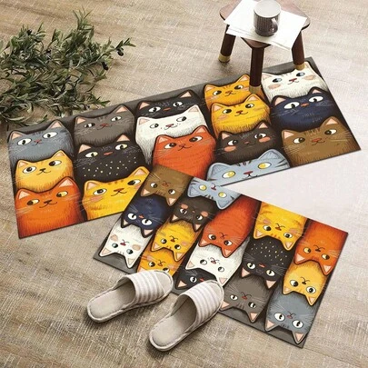 1件装彩色多猫图案设计，厨房装饰，家居装饰，装饰垫，时尚门垫，多功能垫，厨房地垫，厨房垫套装，厨房地板保护垫，舒适站立垫，客厅卧室浴室洗衣房办公室地毯，室内家居装饰