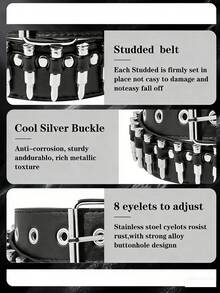 Xiacheng Cinturón negro con tachuelas, pulseras con picos, cadena de pantalones vaqueros, pulseras de estilo gótico, punk rock y remaches para mujer y hombre, accesorios de estilo grunge y emo - Negro - Ver 4