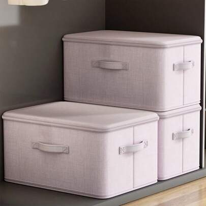 1pc Foldable Fabric Storage Box With Lid, Large Capacity Lockable Clothes Organizer Box, Multi-Purpose Linen & Quilt Storage Bin, Purple Wardrobe Storage Box, Washable Durable Moisture-Proof Dustproof, Dual Handles & Bidirectional Zipper, Suitable For Wardrobe Organization, Room Storage, Bedroom Storage, Cabinet Storage, Home Use, Minimalist Style, Household Essential