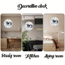 2D Flat, Watercolor Eye Artwork - Single 10inch Round Silent Wall Clock, European And American Style - Battery Not Included, Silent Clock, Perfect For Enhancing Your Study Or Living Room, An Excellent Gift For Friends, Family, Etc,Teacher,Valentines Gift,Graduation,Mother Giftsr,Room Deocr,Wall Deoc,Home Essentials - 1 PC / Multicolor / 10in / 25cm - View 8
