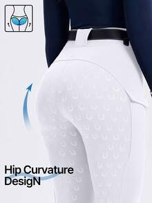 ROYALS MATTINI Ladies' Solid Color Equestrian Cycling Pants - High Waist, Anti-Slip Silicone, Side Easy Access Pockets, Comfortable, All Season Wear - White - View 1