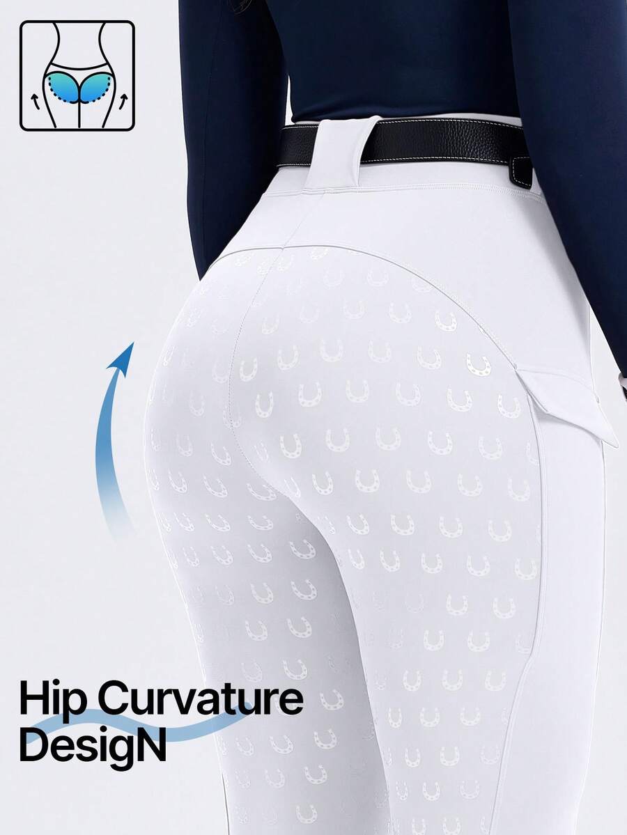 ROYALS MATTINI Ladies' Solid Color Equestrian Cycling Pants - High Waist, Anti-Slip Silicone, Side Easy Access Pockets, Comfortable, All Season Wear - White - View 1