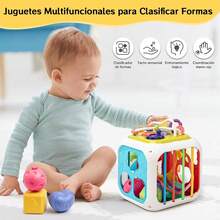 6 Coloridos Juguetes Sensoriales de Formas, con 4 en 1 Tablero de Juguetes, Clasificador de Formas Multifuncional con Banda Elástica, 7 Formas de Jugar, para Niños y Niñas - 17 cm x 15 cm x 15 cm - Ver 7