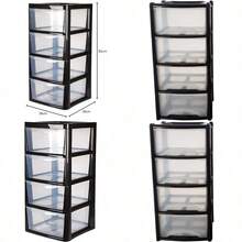 4 Drawer Large Plastic Storage Drawer Tower Perfect For Schools Offices And 's Toys Storage Solution - BlackClear - View 1